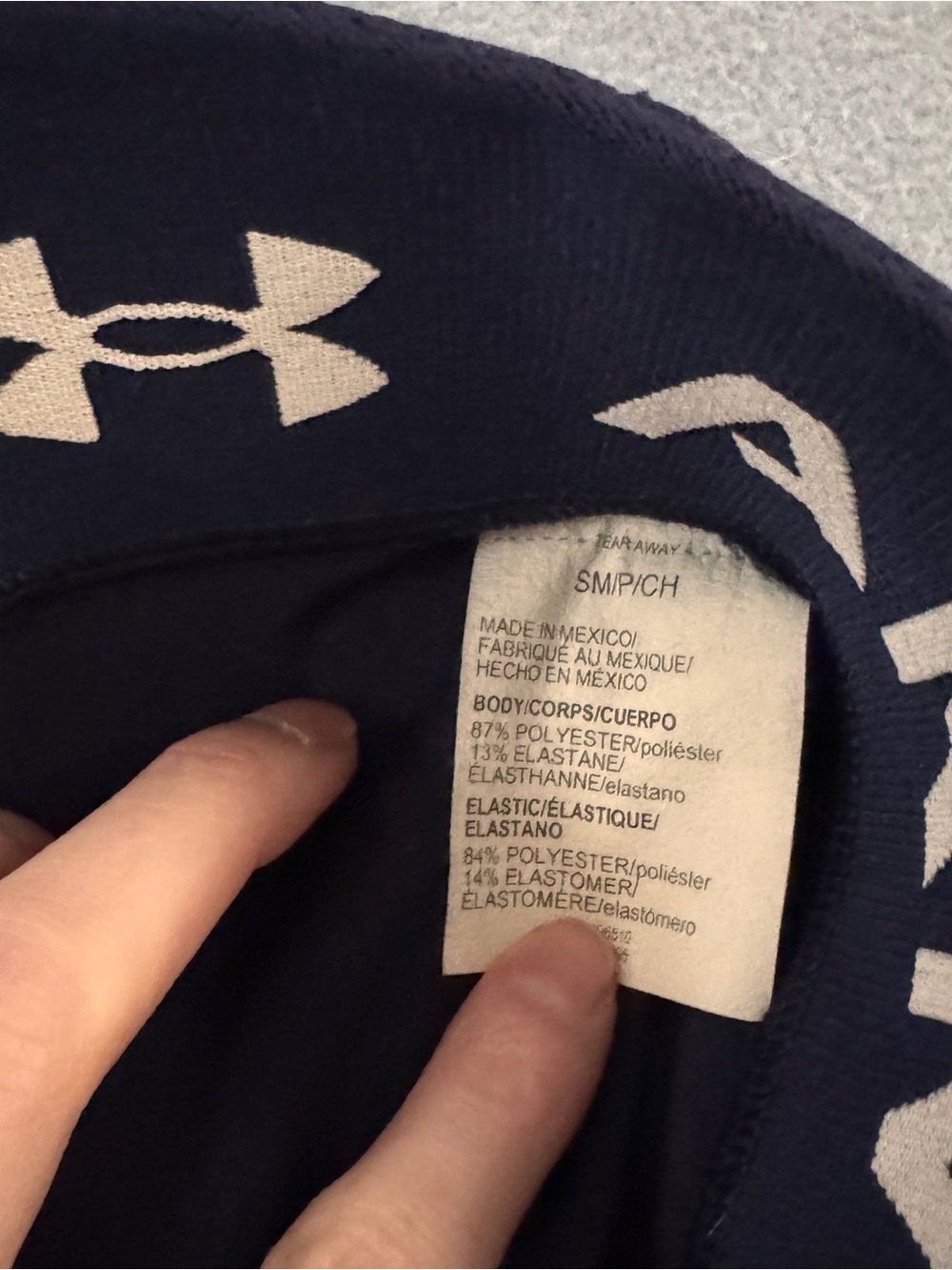 Under Armour Navy Blue Compression Leggings with White Logo Waistband - Picture 4 of 6